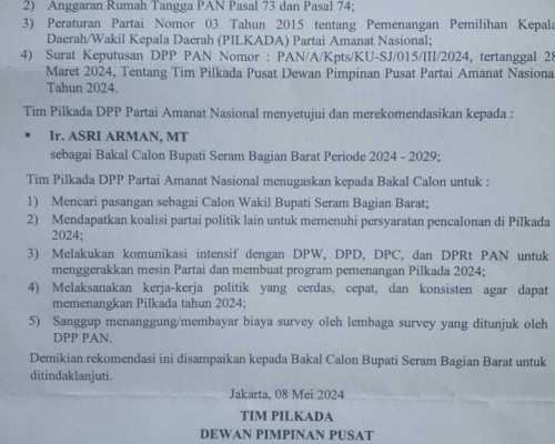 Asri Arman Dapat Surat Tugas PAN dan Demokrat